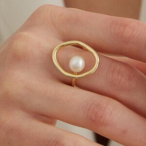 Gold Plated Ring with Floating Pearl Size 5